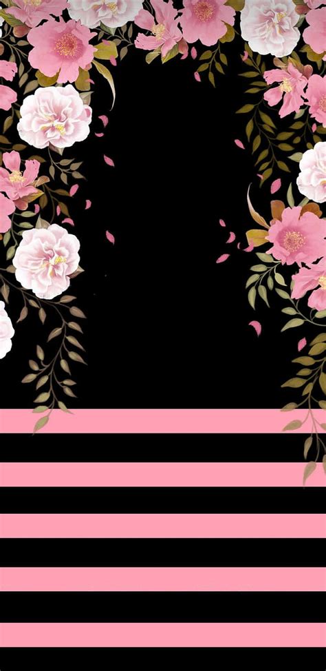 Download A Pink And Black Floral Background With A Black Stripe