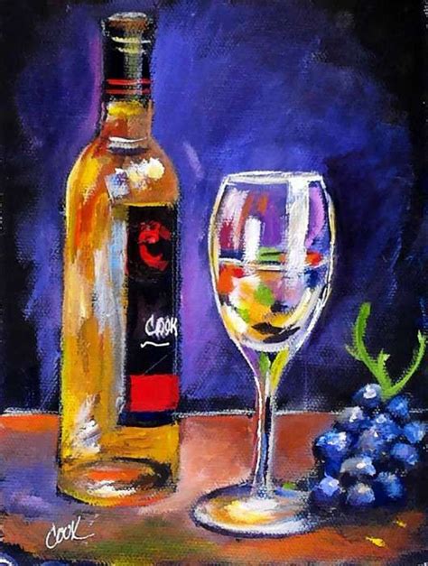 Bottle Of Wine And Glass Painted Wine Glass Wine Painting Glass