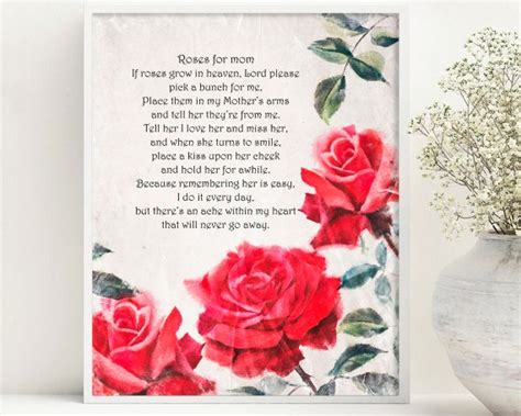 Poem For Deceased Mother If Roses Grow In Heaven You Can Etsy