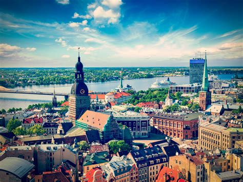 Latvia Houses Rivers Sky Riga Cities Wallpapers Hd Desktop And
