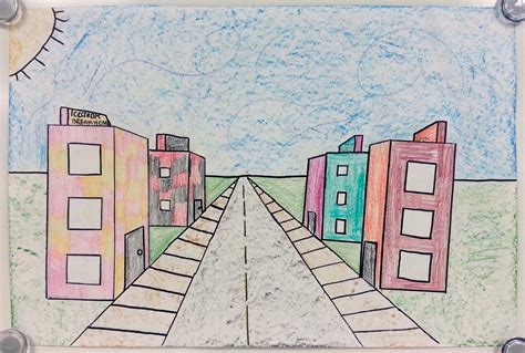 Draw a car somewhere on the road. One-Point Perspective City Streets (5th) - Art with Mrs ...