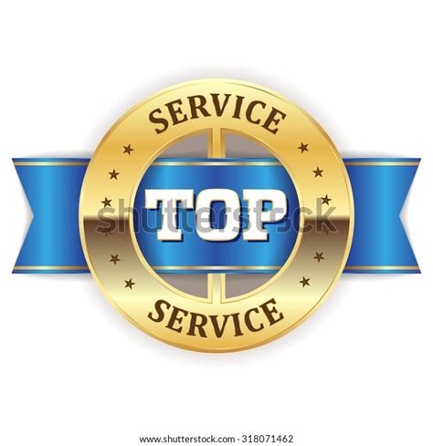 Gold Top Service Badge Blue Ribbon Stock Vector Royalty Free