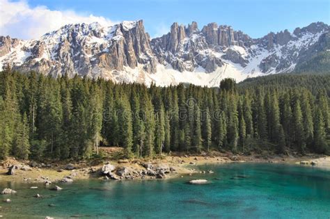Lake Carezza And Dolomites Alps Italy Stock Image Image