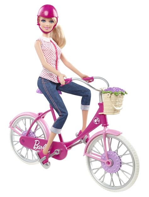 A Barbie Doll Riding A Pink Bike With A Basket On The Front And Handlebars