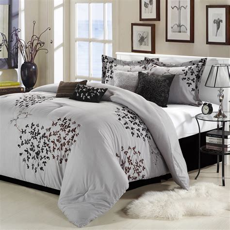 It is hypoallergic and will act as relief for all the people who suffer from allergies. Queen size 8-Piece Comforter Set in Silver Gray Black ...