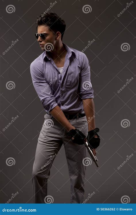 Stylish Shooter With Handgun Stock Photo Image Of Weapon Shooter
