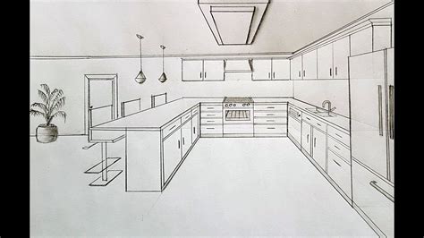 How To Draw A Kitchen In One Point Perspective Kitchen Drawing