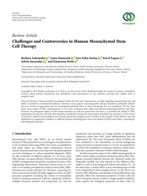 pdf challenges and controversies in human mesenchymal stem cell therapy