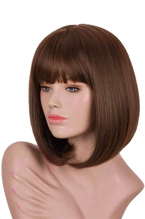 Dark Brown Bob Wig For Women 12 Heat Resistant Etsy