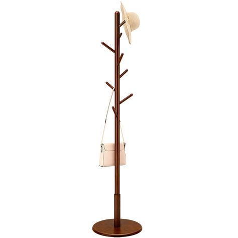 Sturdy Wooden Coat Rack Stand Entryway Hall Tree Coat Tree With Solid