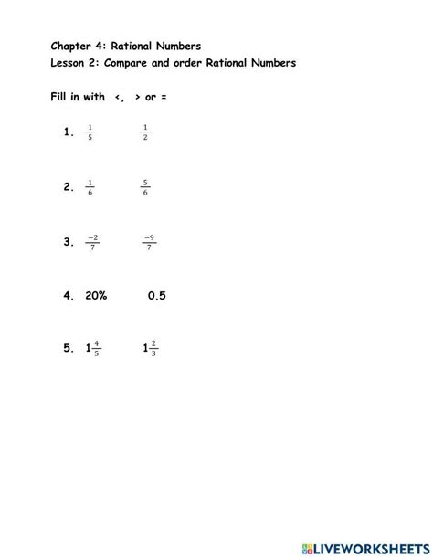 Compare And Order Rational Numbers Worksheet Live Worksheets