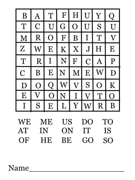 Word Search For Kindergarten Printable
