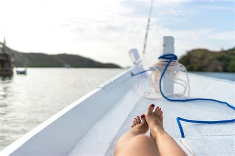 Woman Relaxing On The Boat In The Evening Stock Photo Image Of