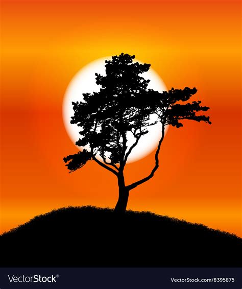 Silhouette Of Tree On Sunset Background Royalty Free Vector