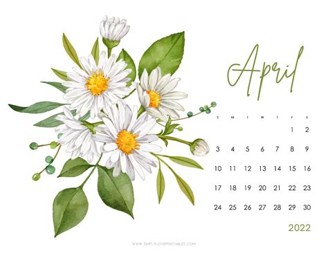 Download White Green Flower April 2022 Calendar Wallpaper