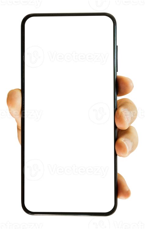 Hand Holding Mobile Smartphone With Blank Transparent Screen And