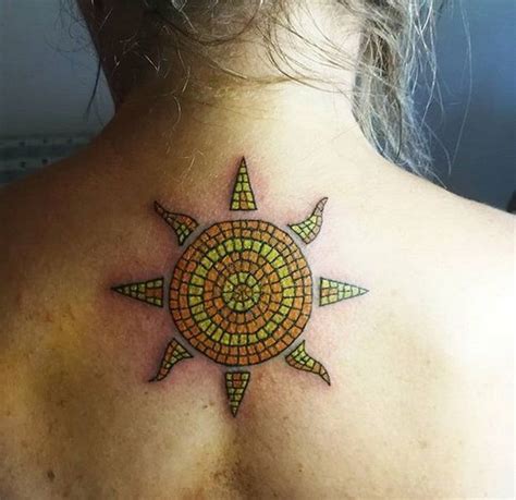 Geometric Yellow Sun Tattoo On The Back Sun Tattoo Designs Simple