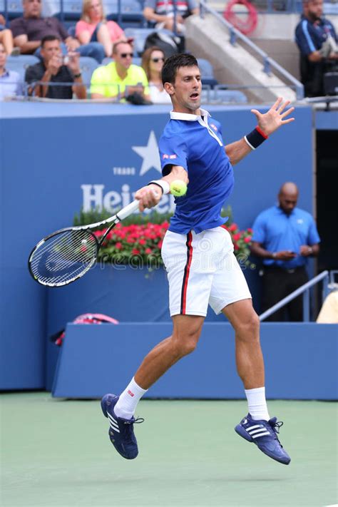 Nine Times Grand Slam Champion Novak Djokovic In Action During First