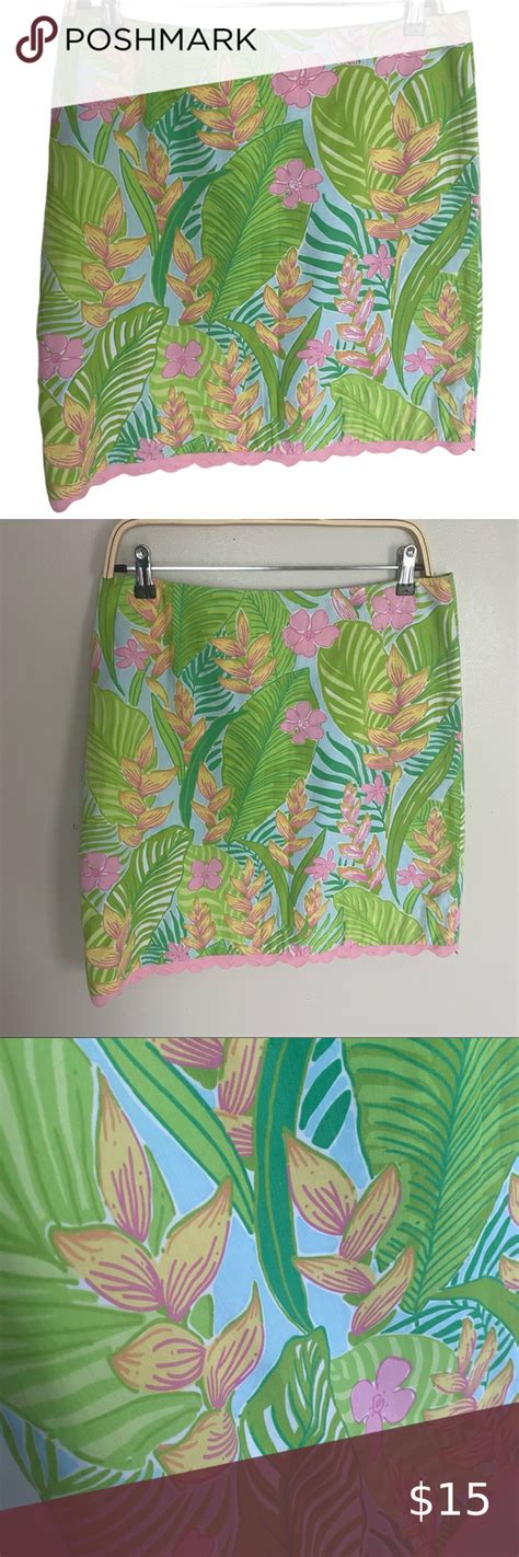 Lilly Pulitzer Tropical Preppy Pencil Scallop Cotton Skirt Botanical