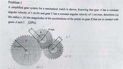 Solved Problem1 A Simplified Gear System For A Mechanical Watch Is