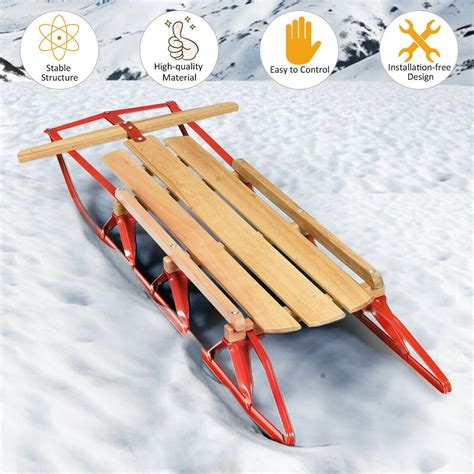 54 Wooden Snow Sled W Metal Runners And Steering Bar Sleds And Snow Tubes