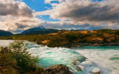 Nature Landscape River Mountain Clouds Shrubs Patagonia Chile