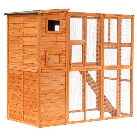 Pawhut 77 X 38 X 69 Large Wooden Outdoor Cat Enclosure Catio Cage