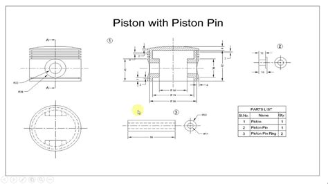 Detailed Part Drawing And Assembly Of Piston With Piston Pin Using