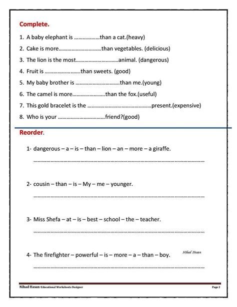 تدريبات على المقارنة والتفضيل Comparatative And Superlative Adj لمنهاج