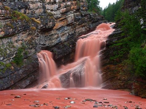 Alberta S Pink Waterfall Is So Rare It Has Only Been Seen Once