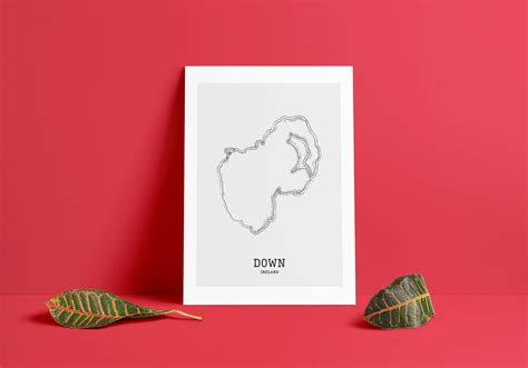 Map Line Art County Down Map Ireland Map Print Minimal Map Print