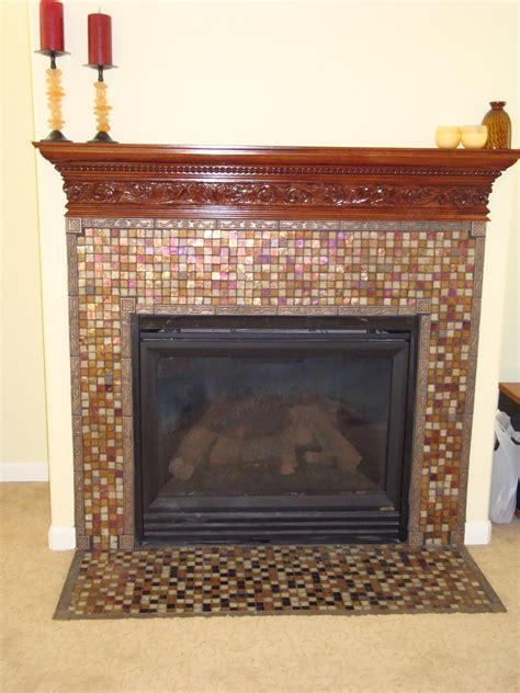 Glass Mosaic Tile Fireplace Surround And Wood Mantel Flickr