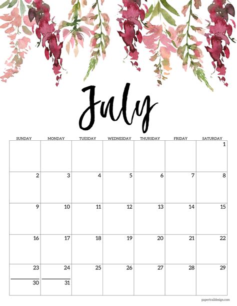 Painted Flowers 2023 Calendar Printable Pdf Etsy Uk July 2023