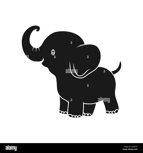 Silhouette Of A Cute Childrens Cartoon Elephant Isolated On A White