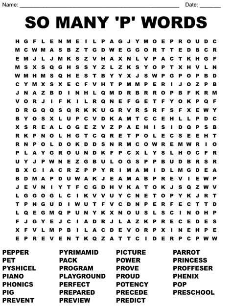 So Many P Words Word Search Wordmint