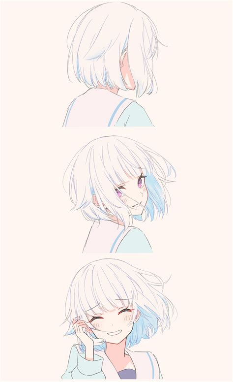 Wallpaper Anime Girls Short Hair Smile Rear View White Hair