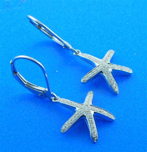 Starfish Diamond Earrings 14K White Gold Island Sun Jewelry Beach