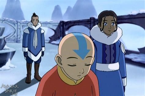 Avatar Aang Erecting Himself After Bowing To A Statue Of Monk Gyatso