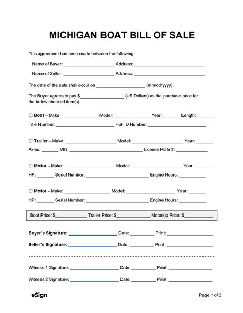 Free Michigan Boat Bill Of Sale Form Pdf Word