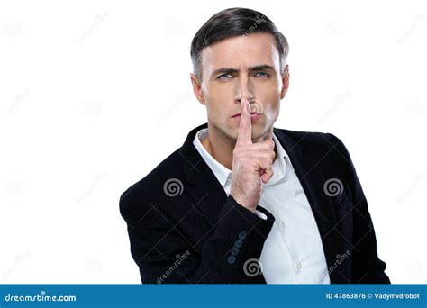 Businessman Placing Finger On Lips Saying Shhh Stock Photo Image Of
