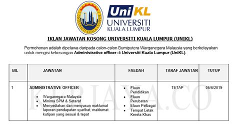 Unikl specialises in technical education, equipping its graduates with strong technical knowledge and entrepreneurial skills. Universiti Kuala Lumpur (UniKL) _ Administrative Officer ...