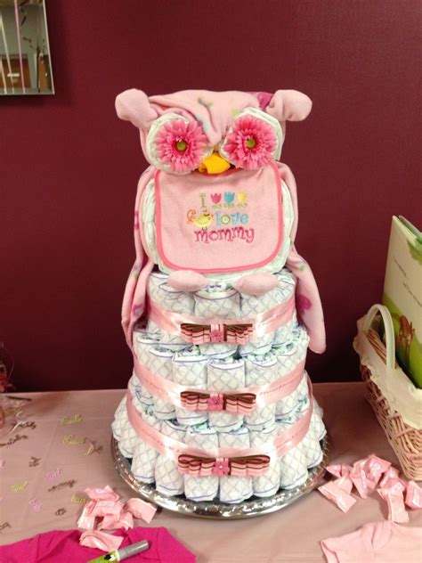 Owl Diaper Cake Made By My Mom Mary Ann Pauley Owl Diaper Cakes
