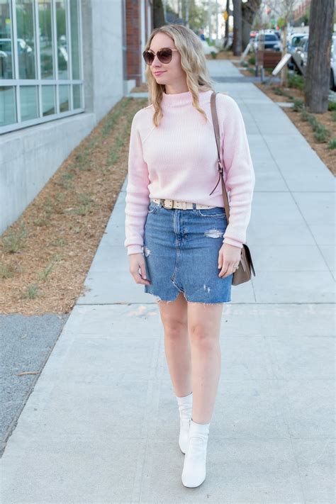 Spring Style Denim Skirt White Ankle Boots