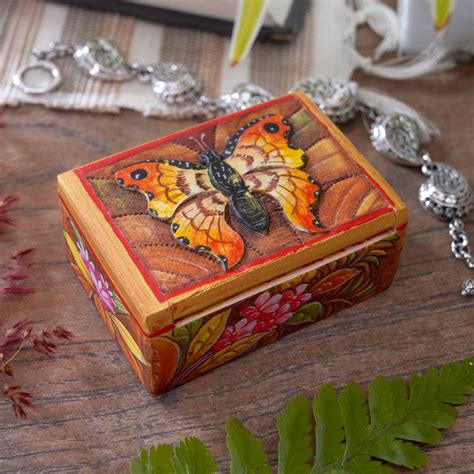 Unicef Market Hand Painted Mini Jewelry Box With Butterfly Motif