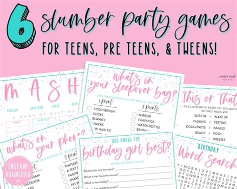 Teen Slumber Party Games 6 Game Bundle Girls Sleepover Etsy