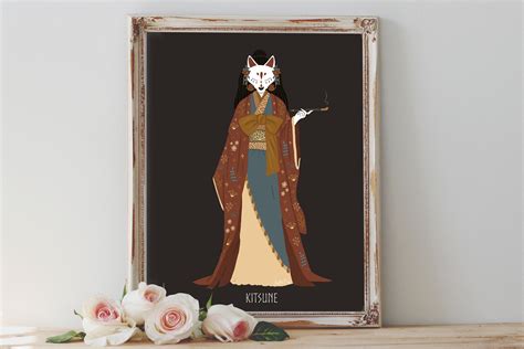 Art Poster Print Kitsune Goddess Japan Japanese Fox Spirit Etsy