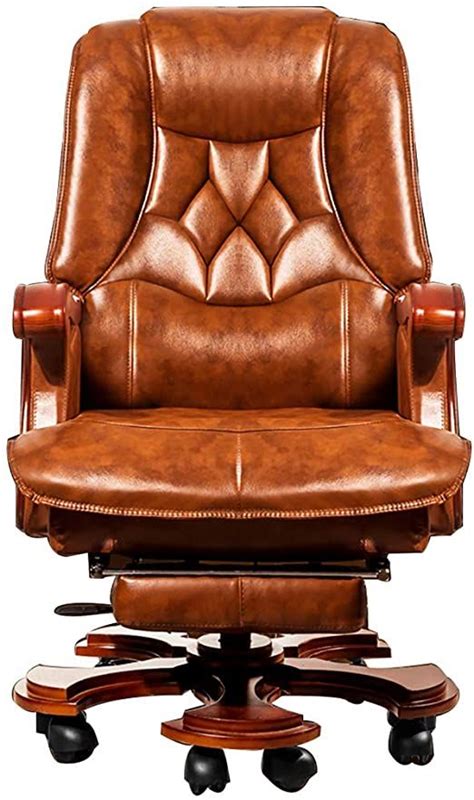 Romx Reclining Office Chair With Footrest Genuine Leather High Back