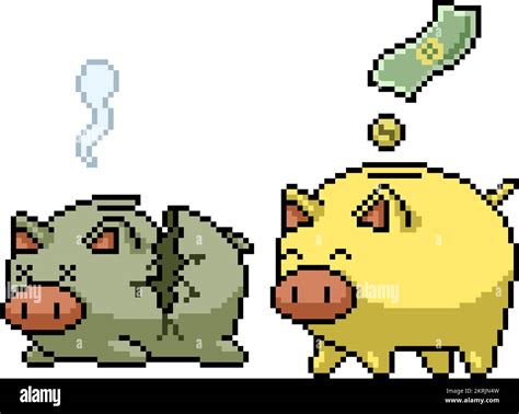 Pixel Art Of Piggy Bank Save Up Stock Vector Image And Art Alamy