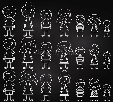Set Of Cute And Diverse Chalkboard Stick People In Vector Format Stock