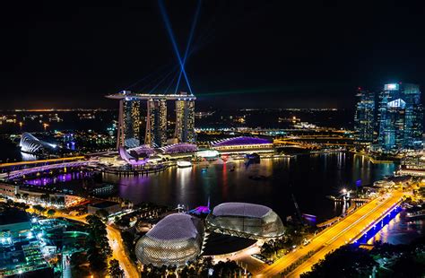 Photo Singapore Megapolis Roads Night Street Lights Houses Cities